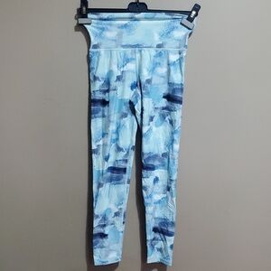 Aerie Chill Play Move Abstact Blue Patterned Leggings Size Small